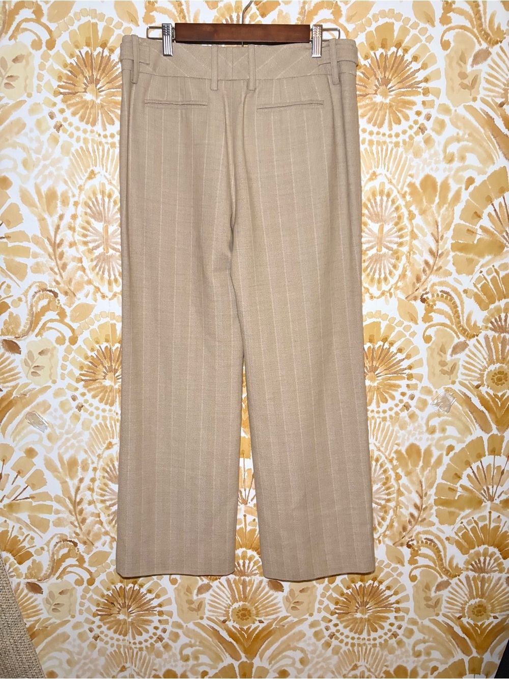 LOFT Cream Pinstripe Trousers Women's Tailored Straight Leg Career Office Pants - Picture 5 of 11
